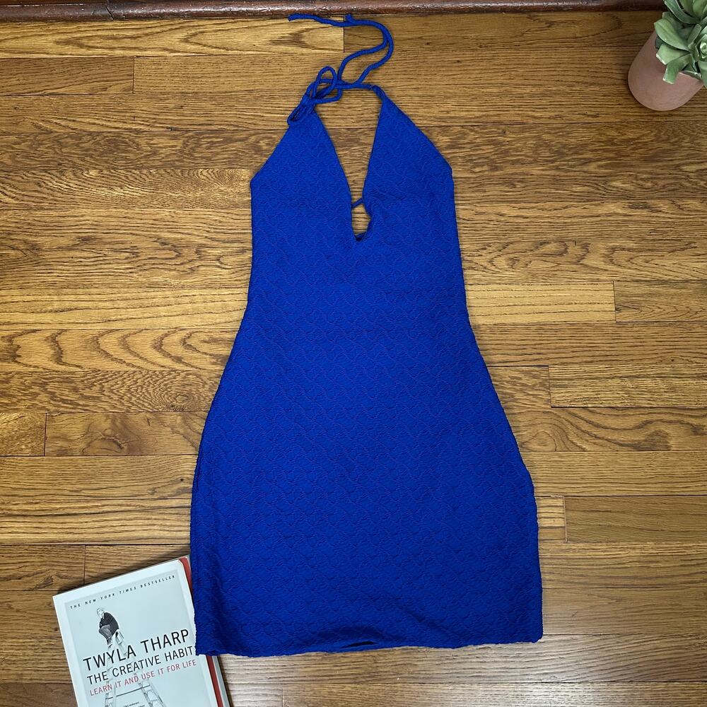 Hello Molly Royal Blue Textured Corset Back Sleeveless Mini Dress